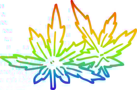 rainbow gradient line drawing cartoon marijuana leaves vector