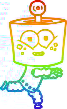 rainbow gradient line drawing happy cartoon robot vector