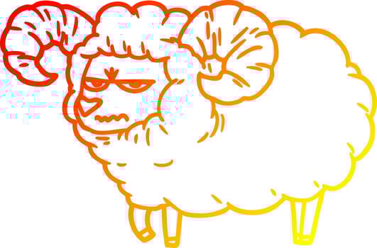 warm gradient line drawing cartoon angry ram vector