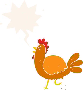 cartoon rooster and speech bubble in retro style vector