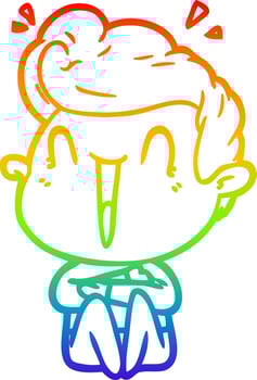rainbow gradient line drawing cartoon excited man vector