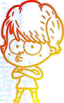 warm gradient line drawing cartoon woman vector