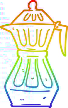 rainbow gradient line drawing cartoon espresso pot vector