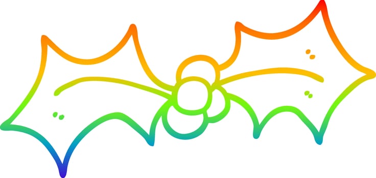 rainbow gradient line drawing cartoon xmas holly vector