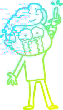 cold gradient line drawing cartoon crying man trying to ask a question vector