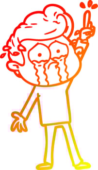 warm gradient line drawing cartoon crying man trying to ask a question vector