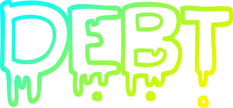 cold gradient line drawing cartoon debt sign vector