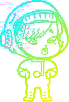 cold gradient line drawing cartoon astronaut woman vector