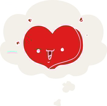 cartoon happy love heart and thought bubble in retro style vector