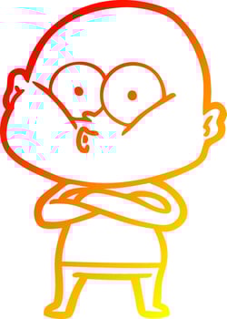 warm gradient line drawing cartoon bald man staring vector