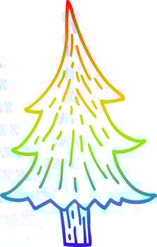 rainbow gradient line drawing cartoon pine trees vector