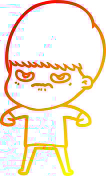 warm gradient line drawing cartoon angry boy vector