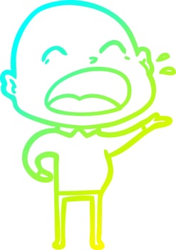 cold gradient line drawing cartoon shouting bald man vector