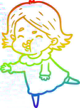 rainbow gradient line drawing cartoon girl pulling face vector