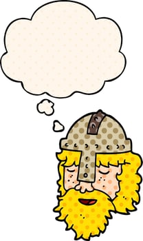 cartoon viking face and thought bubble in comic book style vector