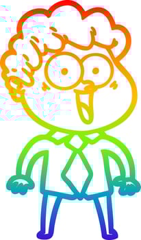 rainbow gradient line drawing cartoon happy man vector