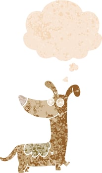cartoon dog and thought bubble in retro textured style vector