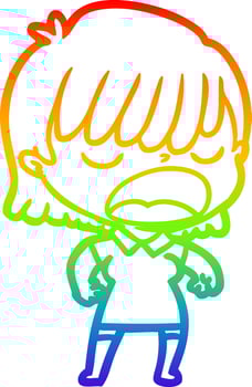 rainbow gradient line drawing cartoon woman talking loudly vector