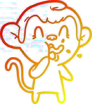 warm gradient line drawing crazy cartoon monkey vector