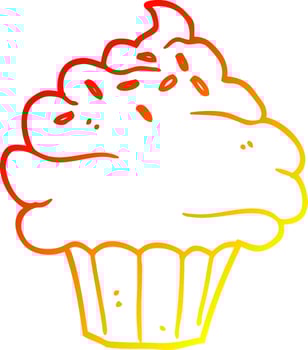 warm gradient line drawing cartoon cupcake vector
