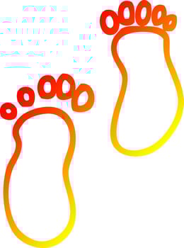 warm gradient line drawing cartoon foot prints vector