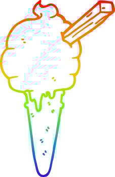 rainbow gradient line drawing cartoon ice cream vector