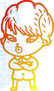 warm gradient line drawing cartoon woman vector