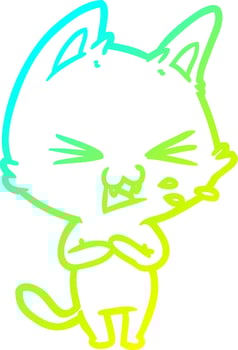 cold gradient line drawing cartoon cat hissing vector