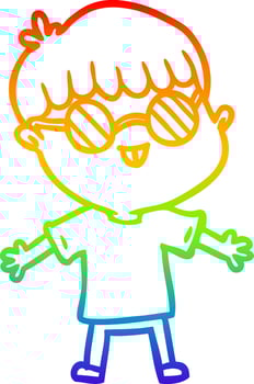 rainbow gradient line drawing cartoon boy wearing spectacles vector