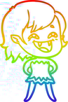 rainbow gradient line drawing cartoon laughing vampire girl vector