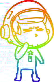 rainbow gradient line drawing cartoon stressed astronaut vector