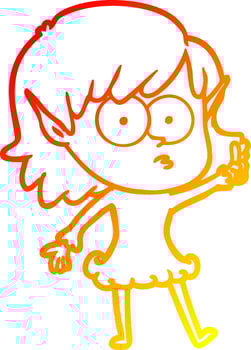 warm gradient line drawing cartoon shocked elf girl vector