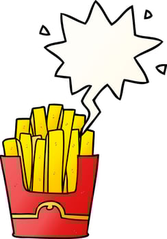 cartoon junk food fries and speech bubble in smooth gradient style vector