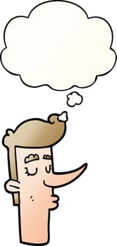 cartoon arrogant man and thought bubble in smooth gradient style vector