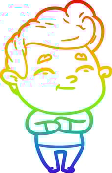rainbow gradient line drawing happy cartoon man vector