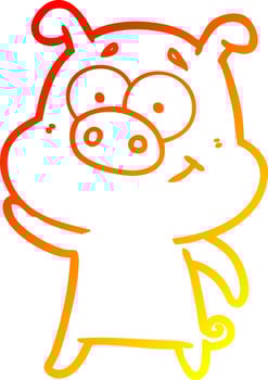 warm gradient line drawing happy cartoon pig vector