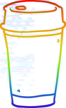 rainbow gradient line drawing cartoon take out coffee vector