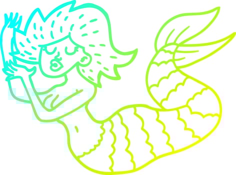 cold gradient line drawing cartoon woman mermaid vector