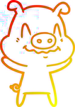 warm gradient line drawing nervous cartoon pig vector