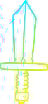 cold gradient line drawing cartoon of an old bronze sword vector