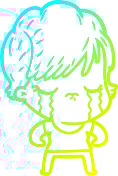 cold gradient line drawing cartoon woman crying vector