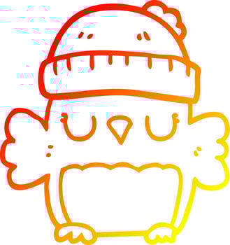 warm gradient line drawing cute cartoon owl in hat vector