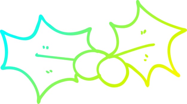 cold gradient line drawing cartoon holly leaf vector