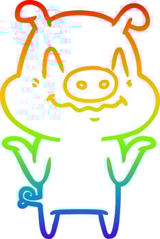 rainbow gradient line drawing nervous cartoon pig vector