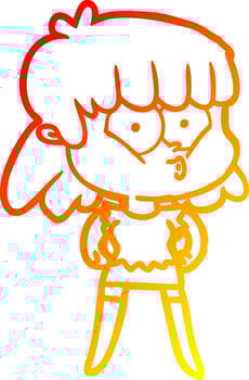 warm gradient line drawing cartoon whistling girl vector