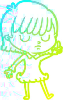 cold gradient line drawing cartoon woman vector