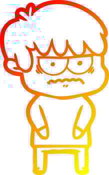 warm gradient line drawing annoyed cartoon boy vector