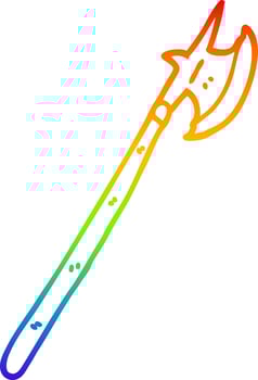 rainbow gradient line drawing cartoon medieval halberd vector