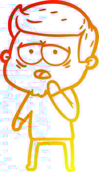 warm gradient line drawing cartoon tired man vector