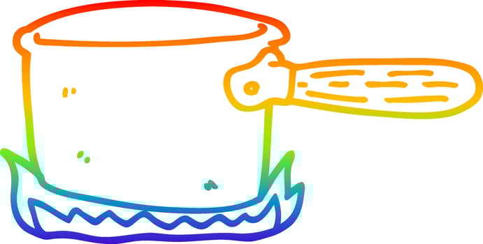 rainbow gradient line drawing cartoon cooking pan vector
